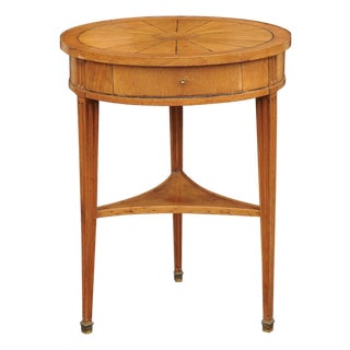 French Napoleon III 1860s Walnut Guéridon Side Table with Radiating Veneer For Sale
