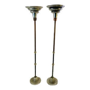 1930s Art Deco Triple Tier Torchiere Lamps - a Pair