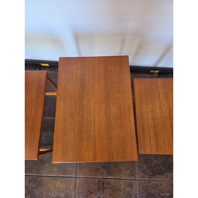 1960s Mid-Century Danish Modern Teak Nesting Set 3 Tables For Sale - Image 5 of 6