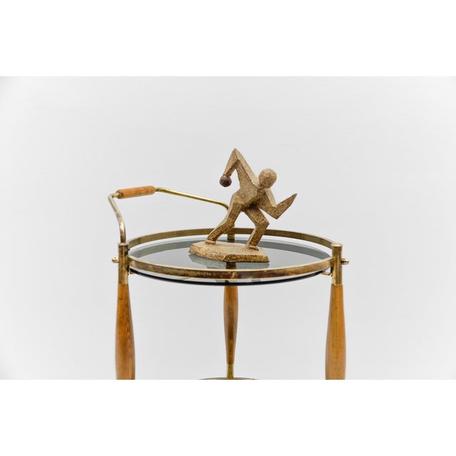 1950s Mid-Century Modern Regency Style Serving Trolley in Smoked Glass and Wood, 1960s For Sale - Image 5 of 12