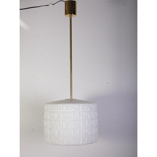 Geometric Opaline and Brass Pendant Light from Osvetlovaci Sklo V.M., Former Czechoslovakia, 1960s For Sale - Image 16 of 18