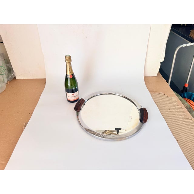 Art Deco Metal and Brown Wood Tray with Handles and Mirror, France, 1930 For Sale - Image 10 of 11