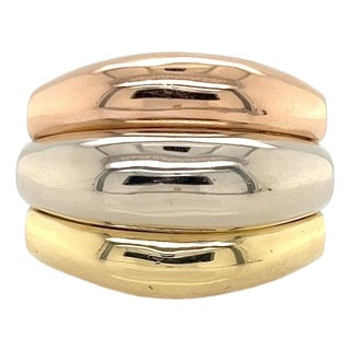 Mid 20th Century Triple Row 18k Tri-Color Gold Dome Curved Top Ring - Size 6.5 For Sale