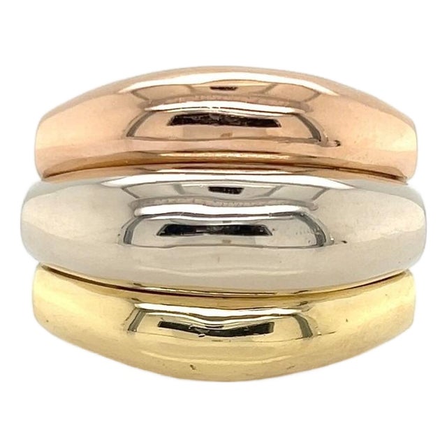 Mid 20th Century Triple Row 18k Tri-Color Gold Dome Curved Top Ring - Size 6.5 For Sale