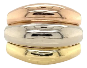 Mid 20th Century Triple Row 18k Tri-Color Gold Dome Curved Top Ring - Size 6.5