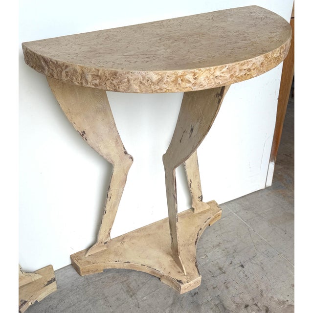 Pair of John Dickinson Style Faux Bois Demilune Consoles American, Late 20th C. For Sale In West Palm - Image 6 of 14
