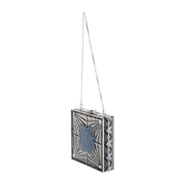 Judith Leiber Crystal Minaudière Cigar Box Clutch Evening Bag Art Deco Silver For Sale In Los Angeles - Image 6 of 10