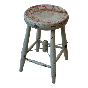 Vintage Grey Painted Stool With Hat Rack Storage, Circa 1920s-30s