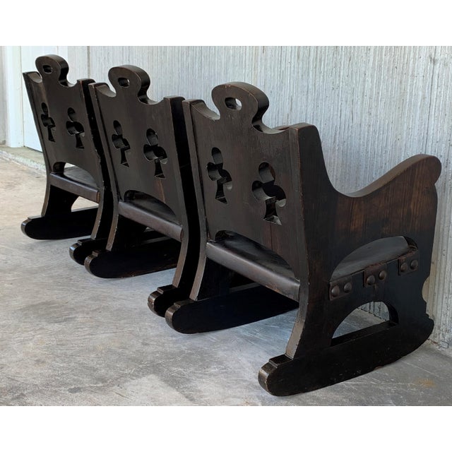 20th Century Carved Walnut Spanish Rocking Chairs Featuring Ace of Clubs For Sale - Image 11 of 13