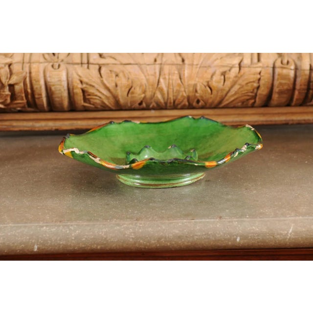 Green French Provincial 1850s Green Glazed Hors d'Œuvres Dish with Scalloped Edges For Sale - Image 8 of 13
