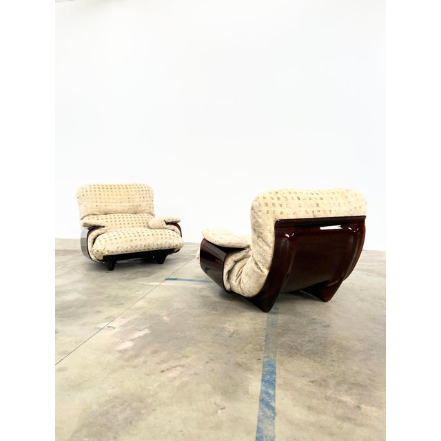 Marsala Armchairs First Edition in Velvet by Michel Ducaroy for Ligne Roset, France, 1971, Set of 2 For Sale - Image 3 of 18