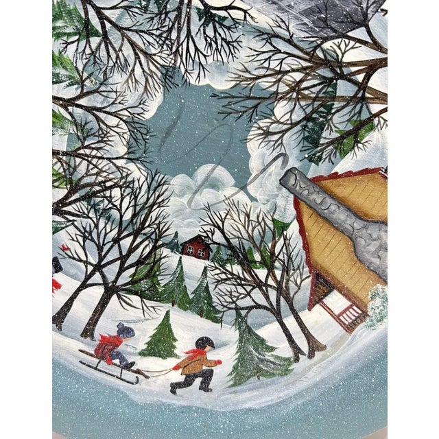 Blue 1995 Signed Hummel Hand-Painted Winter Village Folk Art Lazy Susan For Sale - Image 8 of 12