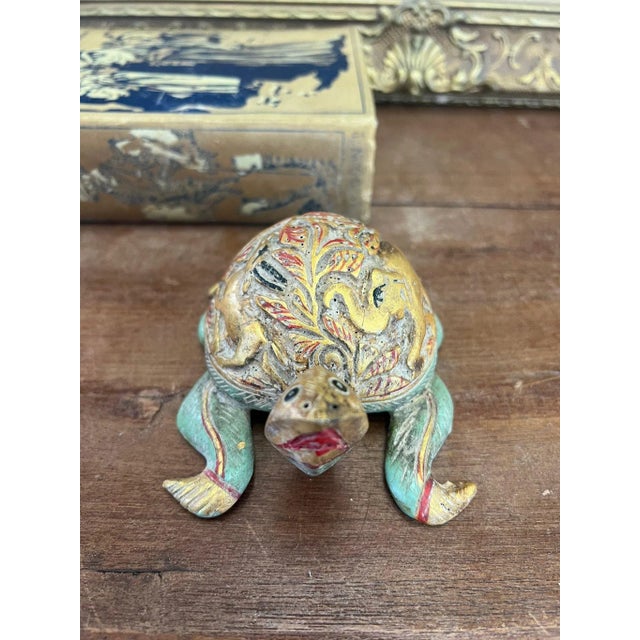 1970s Vintage Hand Carved and Hand Painted Wooden Turtle Figurine For Sale - Image 5 of 11