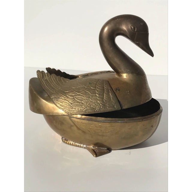 Hollywood Regency Patinated Brass Garden Decor Duck or Swan Motif Planter For Sale - Image 3 of 8