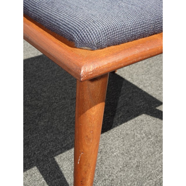 Vintage Mid Century Modern Blue Needlepoint Tapestry Footstool Stool Bench For Sale - Image 10 of 11