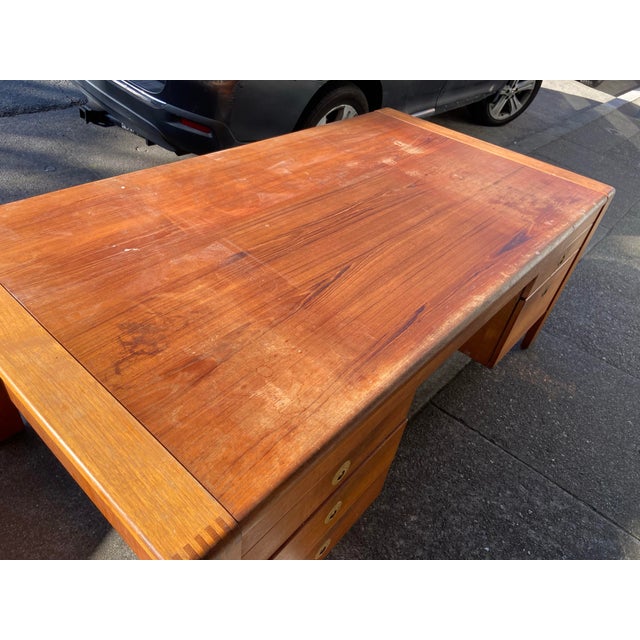 Danish Mid Century Modern Teak Executive Desk by D-Scan Unmarked For Sale In Sacramento - Image 6 of 12