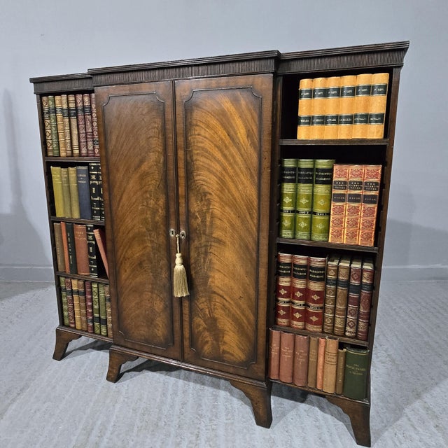 Brown Small Mahogany Breakfront Bookcase, 1900s For Sale - Image 8 of 9