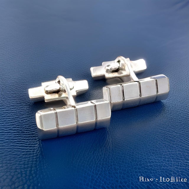 1990s Pair of Georg Jensen Estate Mens Cufflinks Sterling Silver GJ29 For Sale - Image 4 of 12