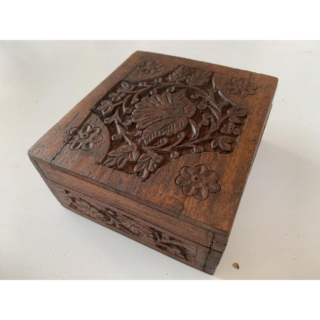 Hand-Carved Mahogany Box, 1950s For Sale - Image 3 of 12
