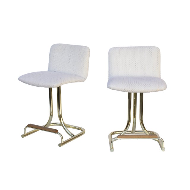 Swivel Barstools With Brass Tubular Bases - a Pair For Sale - Image 10 of 10