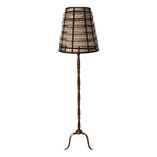 Mid-Century Floor Lamp with Brass Base and Fabric Shade from Lamplove, 1950s For Sale