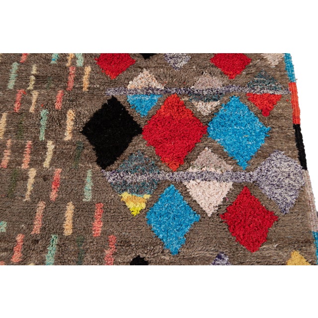 Blue Vintage Multicolor Boujad Moroccan Handmade Wool Rug For Sale - Image 8 of 13