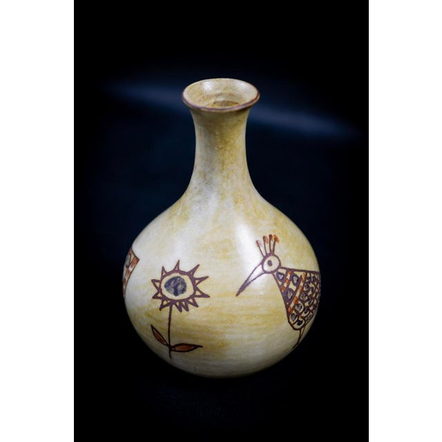 Mid-Century French Soliflore Vase in Glazed Ceramic with Incised Decoration of Stylized Birds by Olivier Pettit, France, 1950-1960 For Sale - Image 9 of 13