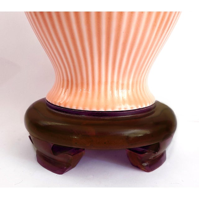 Wood Coastal Pink Ginger Jar Lamp & Shade For Sale - Image 7 of 9