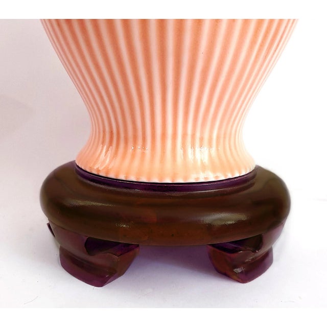Wood Lamp Pink Ginger Jar & Shade For Sale - Image 7 of 9