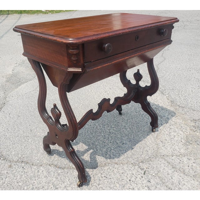 19th Century Victorian Rococo Style Carved Mahogany Rolling Sewing Table For Sale In Washington DC - Image 6 of 11