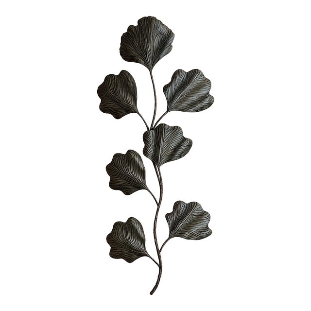 Oversized Sculptural Metal Botanical Wall Art Organic Modern Verdigris Bronze Gingko Leaf 69” For Sale