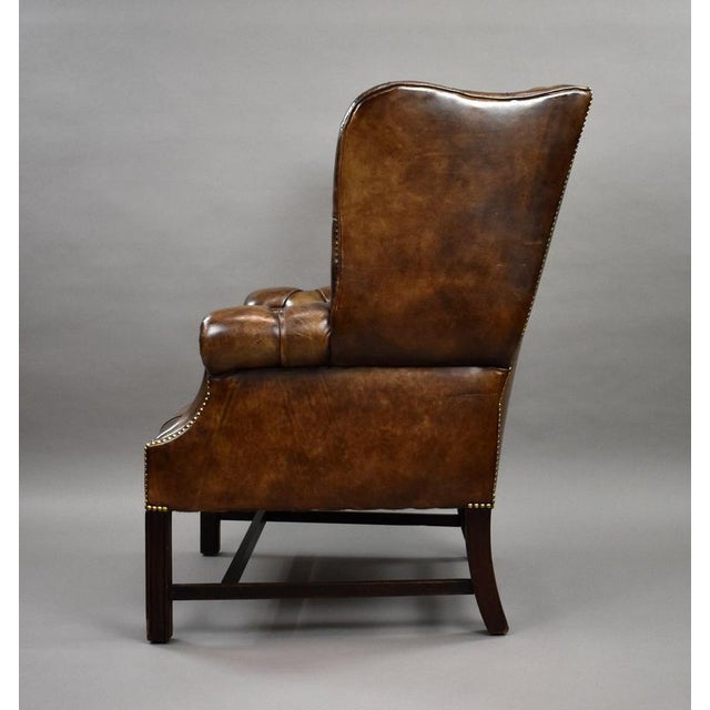 Antique Hand-Dyed Leather Wing Back Armchair, 1920 For Sale - Image 9 of 10