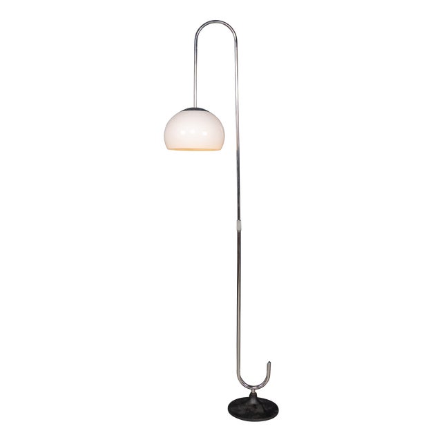 Vintage Italian Chrome Floor Lamp with Opaline Shade, 1970s For Sale