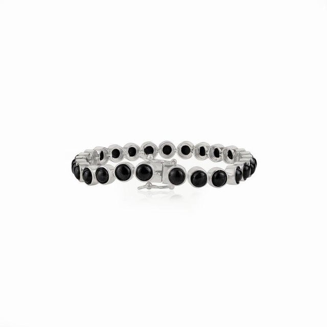 Natural Black Star Cabochon Gemstone Modern Tennis Bracelet in 925 Silver For Sale - Image 6 of 11