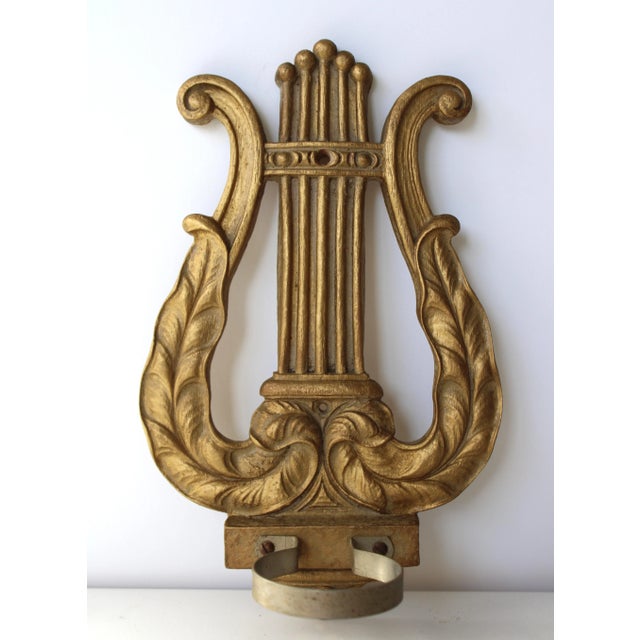 French Louis XIV French Gilded Gold Harp Candle Votive Sconces, S/2 For Sale - Image 3 of 5