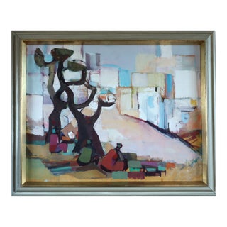 Mid-Century Modern 'A Pause Between Places' Vintage Abstract Figurative Landscape Oil Painting by Swedish Artist Brita Hansson (1918-1979), Framed For Sale