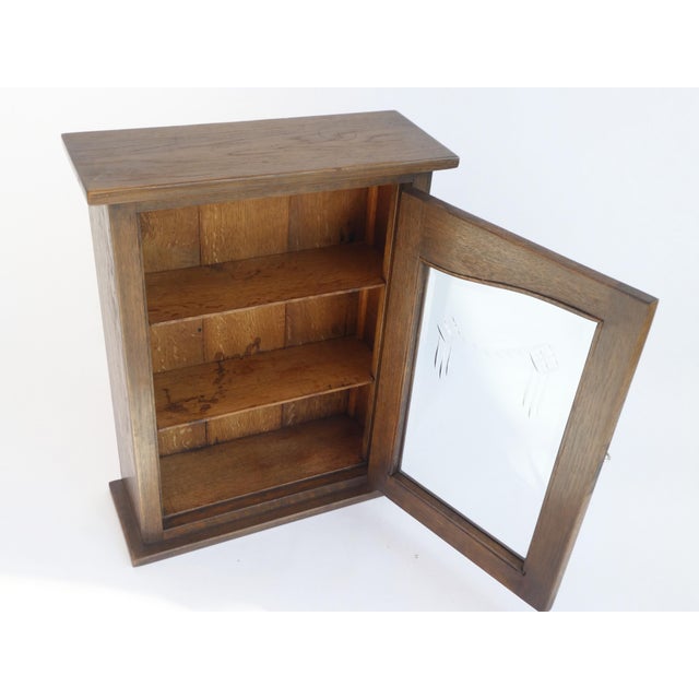 Wood Vintage Oak Cabinet with Beveled Glass Door, 1920s For Sale - Image 7 of 11
