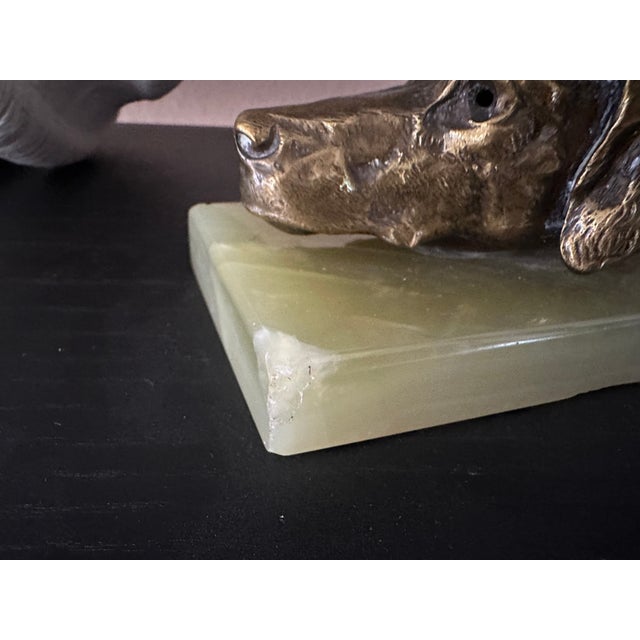 Brass Dog Head Letter Clip on Green Onyx Base, Germany, 1920s For Sale - Image 6 of 13