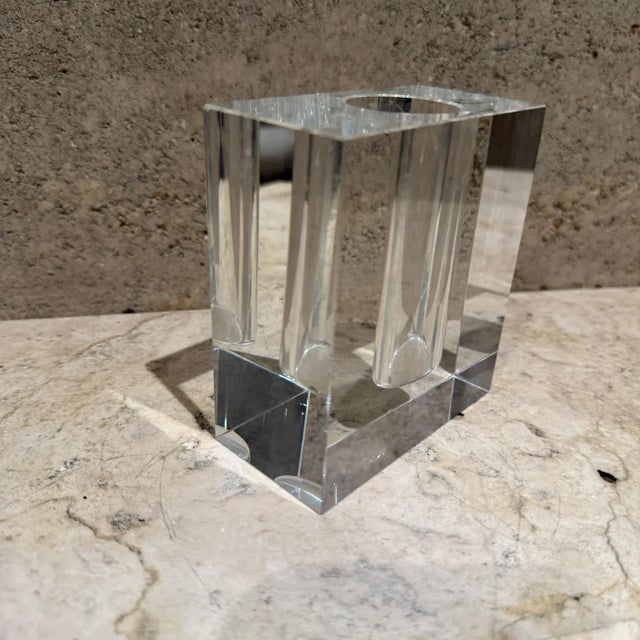 Crystal Square Flower Bud Vase by Tizo Modern Design, Crystal 1980s Post-Modern For Sale - Image 4 of 9