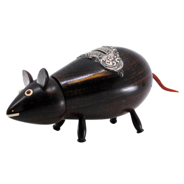 Mouse-Shaped Piggy Bank in Rosewood with Silver Applications For Sale - Image 10 of 10