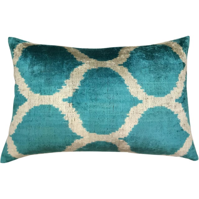 Contemporary Silk Uzbek Ikat Velvet Hand Made Pillow Cushion,16x24 For Sale - Image 3 of 3