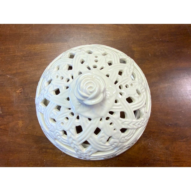 20th Century Creamware Pottery Reticulated Covered Bowl For Sale - Image 4 of 7