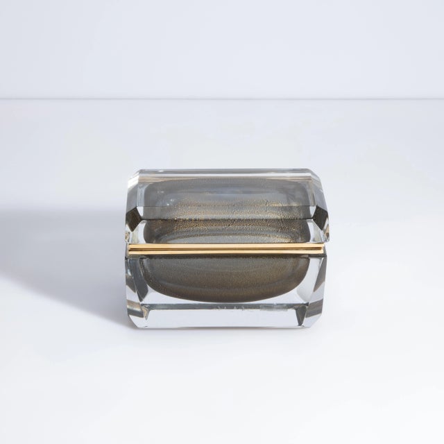 Contemporary Hand Blown Murano Glass Box in Grey Black W/24 Karat Gold Flecks For Sale - Image 3 of 9