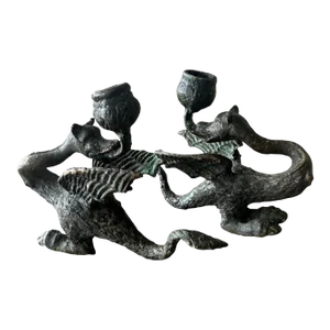 Early 19th Century Bronze Neo Gothic Dragon Candlesticks- a Pair