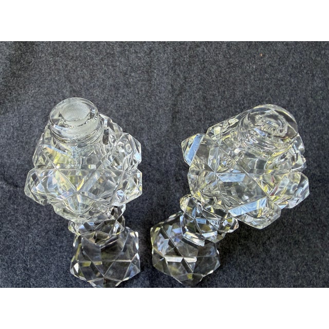 Transparent Vintage Cut Crystal Salt & Pepper Pedestal Shakers a Pair For Sale - Image 8 of 16
