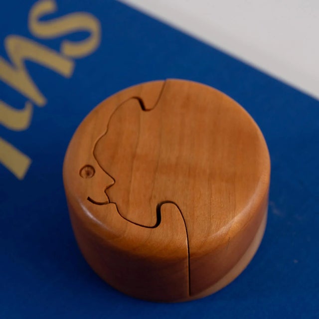 Late 20th Century Vintage Crescent Moon Wood Puzzle Jewelry Box For Sale - Image 5 of 12