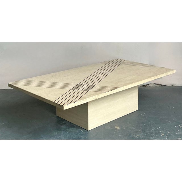 Vintage Italian Inlay Travertine Coffee Table For Sale - Image 10 of 12