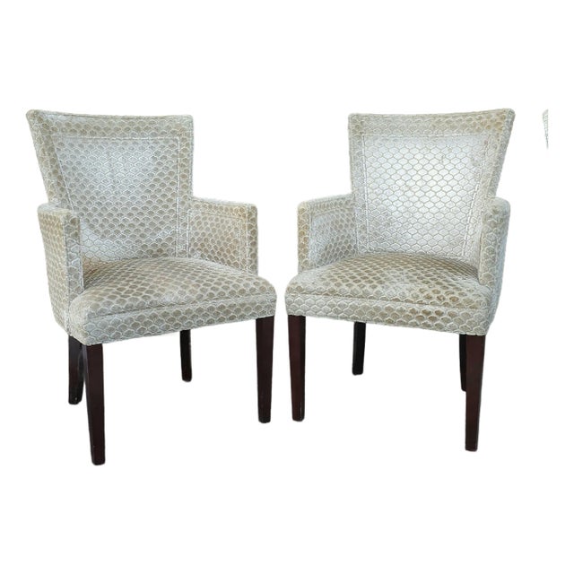 Late 20th Century Pair Hickory Chair Mto Zoffany Ocelot Velvet Upholstered and Walnut Armchairs For Sale