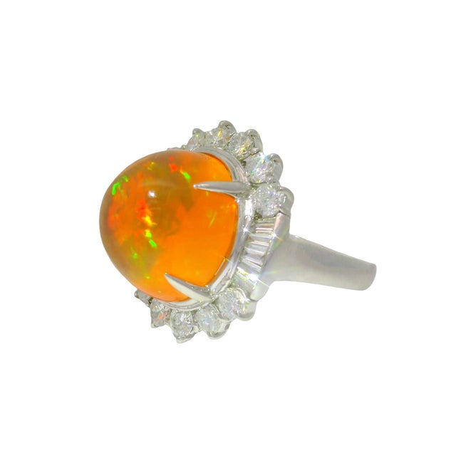 Early 21st Century 8.26 Carat Fire Opal Diamond Platinum Ring, Size 6.5 For Sale - Image 5 of 6