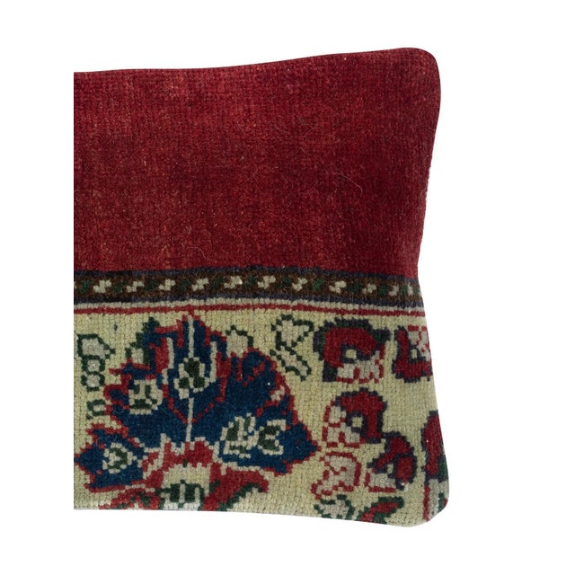 Traditional 12"x20" Handmade Wool Cushion Cover. Vintage Rug Pillow. Lumbar Pillow Cover For Sale - Image 3 of 4